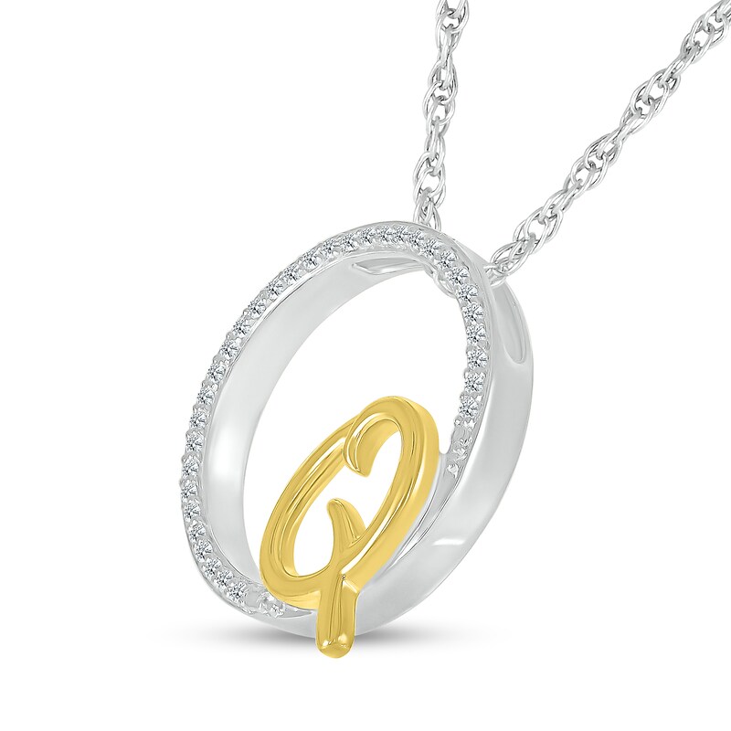 Main Image 2 of 1/10 CT. T.W. Diamond Circle with "Q" Initial Pendant in Sterling Silver and 10K Gold
