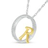 Thumbnail Image 2 of 1/10 CT. T.W. Diamond Circle with "R" Initial Pendant in Sterling Silver and 10K Gold