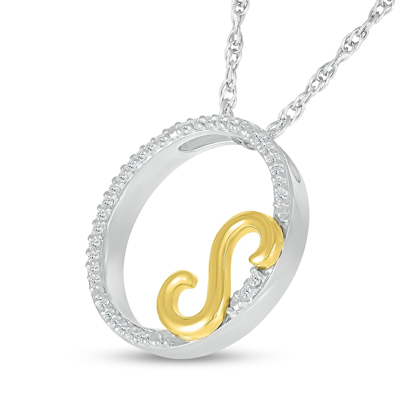 Main Image 2 of 1/10 CT. T.W. Diamond Circle with "S" Initial Pendant in Sterling Silver and 10K Gold