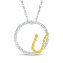 1/10 CT. T.W. Diamond Circle with "U" Initial Pendant in Sterling Silver and 10K Gold