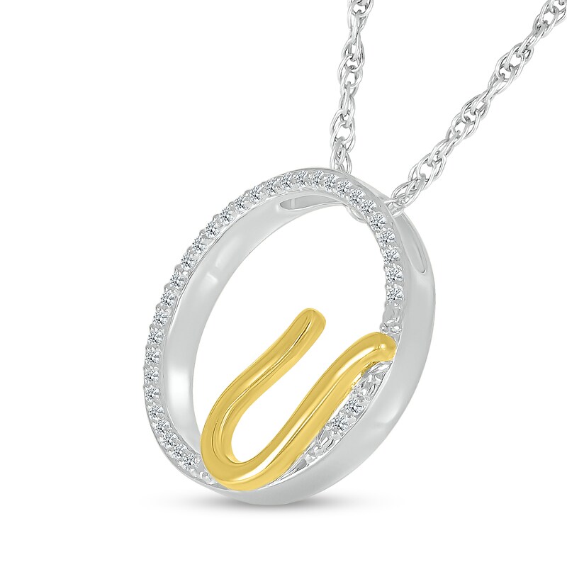 Main Image 2 of 1/10 CT. T.W. Diamond Circle with "U" Initial Pendant in Sterling Silver and 10K Gold