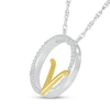 Thumbnail Image 2 of 1/10 CT. T.W. Diamond Circle with "V" Initial Pendant in Sterling Silver and 10K Gold