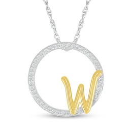 1/10 CT. T.W. Diamond Circle with "W" Initial Pendant in Sterling Silver and 10K Gold