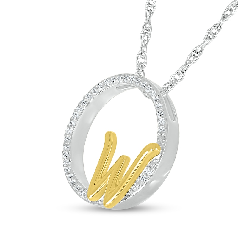 Main Image 2 of 1/10 CT. T.W. Diamond Circle with "W" Initial Pendant in Sterling Silver and 10K Gold