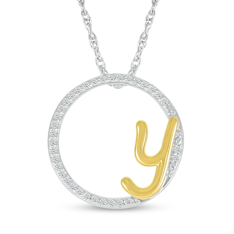 Main Image 1 of 1/10 CT. T.W. Diamond Circle with "Y" Initial Pendant in Sterling Silver and 10K Gold