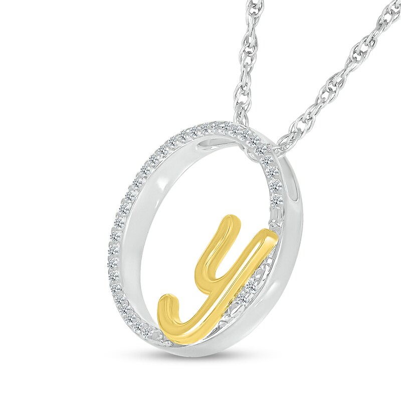 Main Image 2 of 1/10 CT. T.W. Diamond Circle with "Y" Initial Pendant in Sterling Silver and 10K Gold