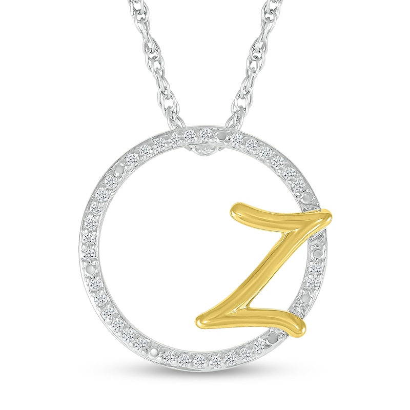 Main Image 1 of 1/10 CT. T.W. Diamond Circle with "Z" Initial Pendant in Sterling Silver and 10K Gold