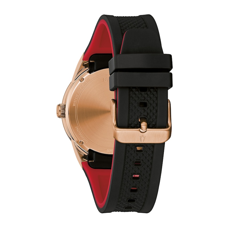 Men's Bulova Millennia Black IP and Rose-Tone Strap Watch with Black Dial (Model: 97C112)