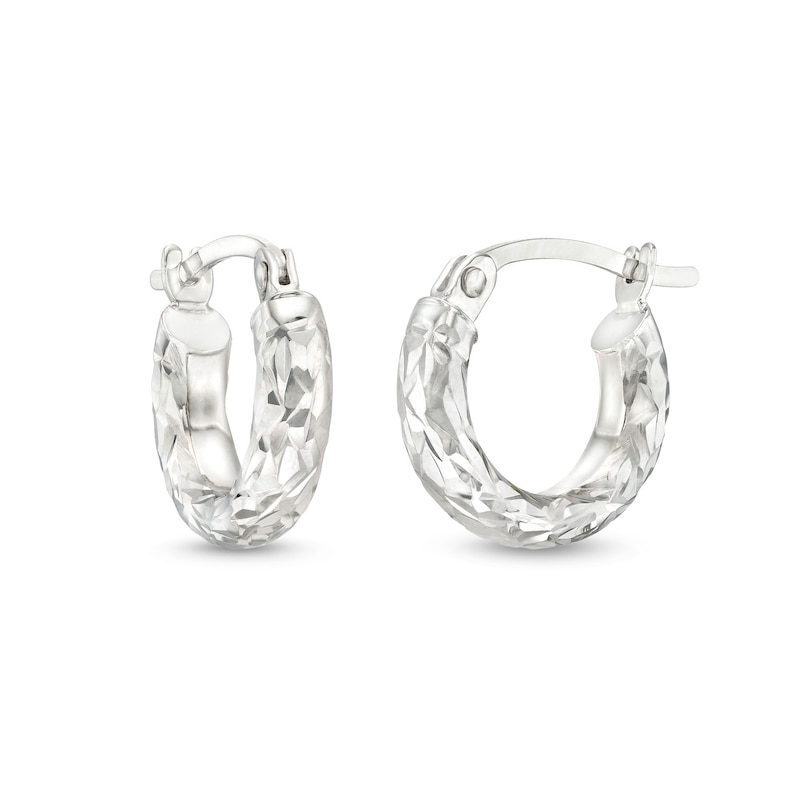 Diamond-Cut 13.0mm Hollow Tube Hoop Earrings in 14K White Gold