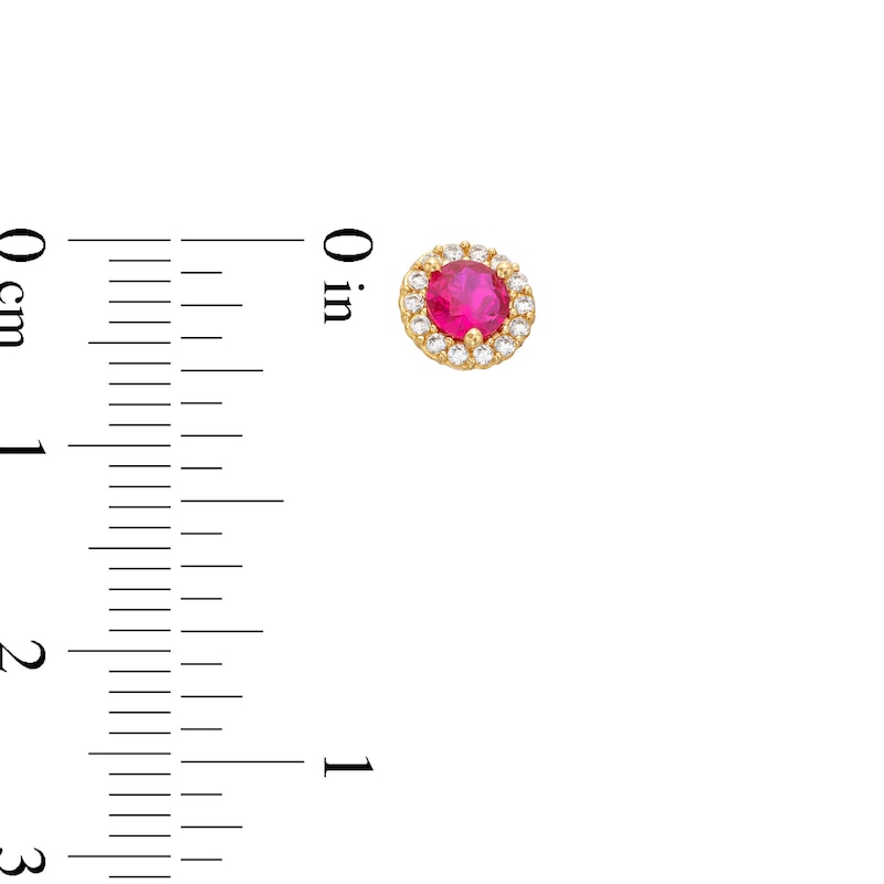 Child's 4.0mm Lab-Created Ruby and Cubic Zirconia Frame Stud Earrings in 14K Gold