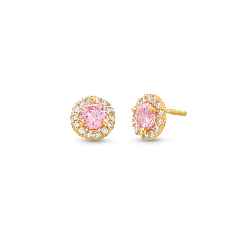 Child's 4.0mm Pink and White Cubic Zirconia Frame Stud Earrings in 14K ...