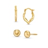 Thumbnail Image 1 of Child's Polished Button Stud and Heart Hoop Earrings Set in 14K Gold