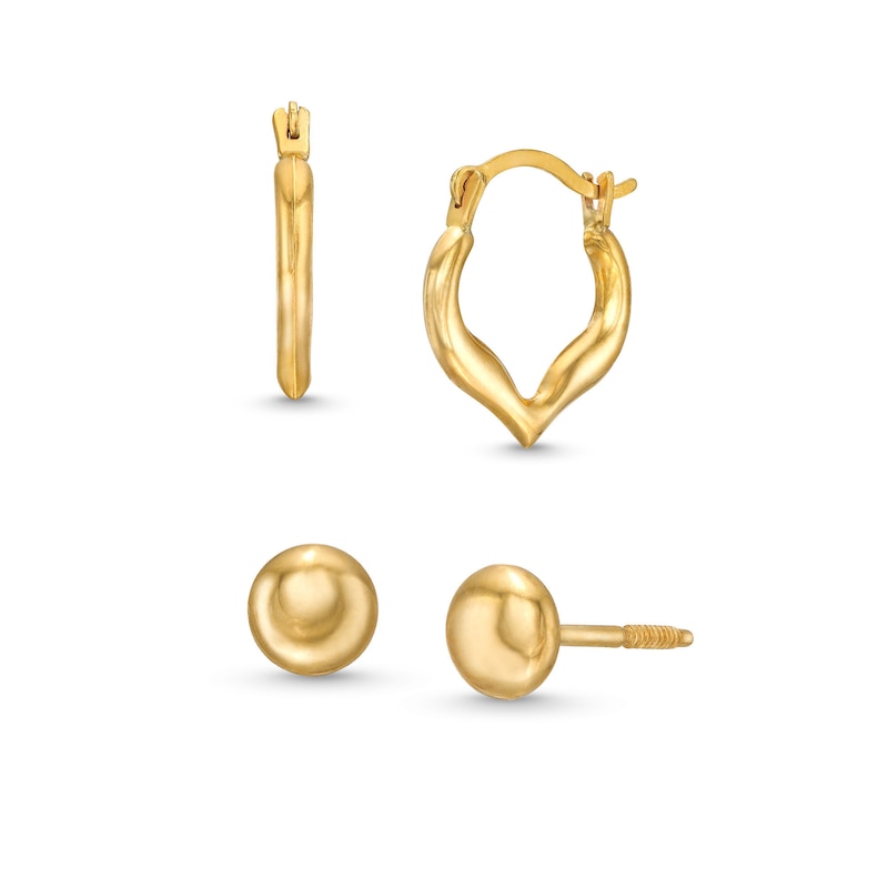 Main Image 1 of Child's Polished Button Stud and Heart Hoop Earrings Set in 14K Gold