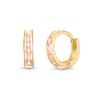 Thumbnail Image 1 of Child's 2.0mm Princess-Cut Pink Cubic Zirconia Huggie Hoop Earrings in 14K Gold