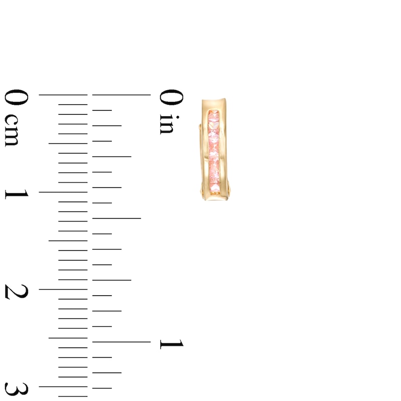 Main Image 2 of Child's 2.0mm Princess-Cut Pink Cubic Zirconia Huggie Hoop Earrings in 14K Gold
