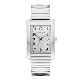 Men's Caravelle by Bulova Silver-Tone Expansion Watch with Rectangular Dial (Model: 43A157)