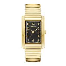 Men's Caravelle by Bulova Gold-Tone Expansion Watch with Rectangular Black Dial (Model: 44A122)