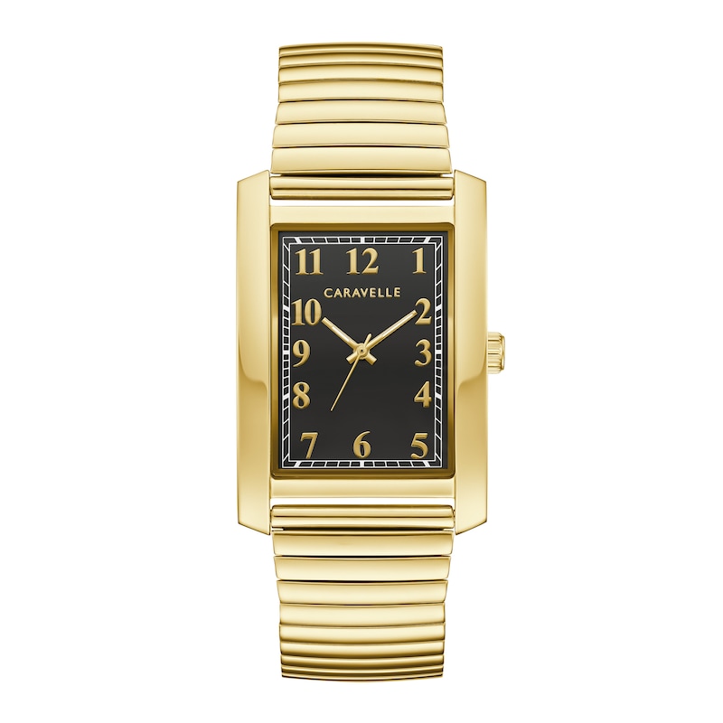Main Image 1 of Men's Caravelle by Bulova Gold-Tone Expansion Watch with Rectangular Black Dial (Model: 44A122)