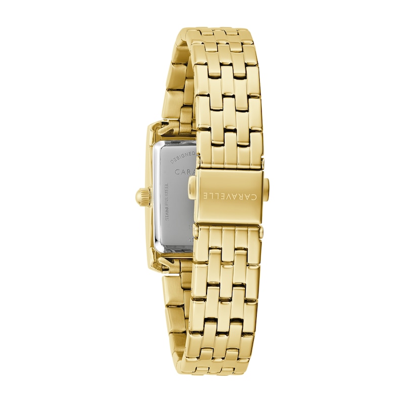 Main Image 3 of Ladies' Caravelle by Bulova Crystal Accent Gold-Tone Watch with Rectangular Champagne Dial (Model:45L192)