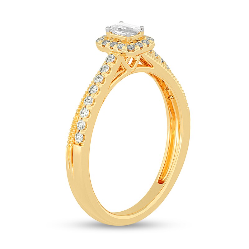 3/8 CT. T.W. Emerald-Cut Diamond Criss-Cross Vintage-Style Engagement Ring in 14K Gold