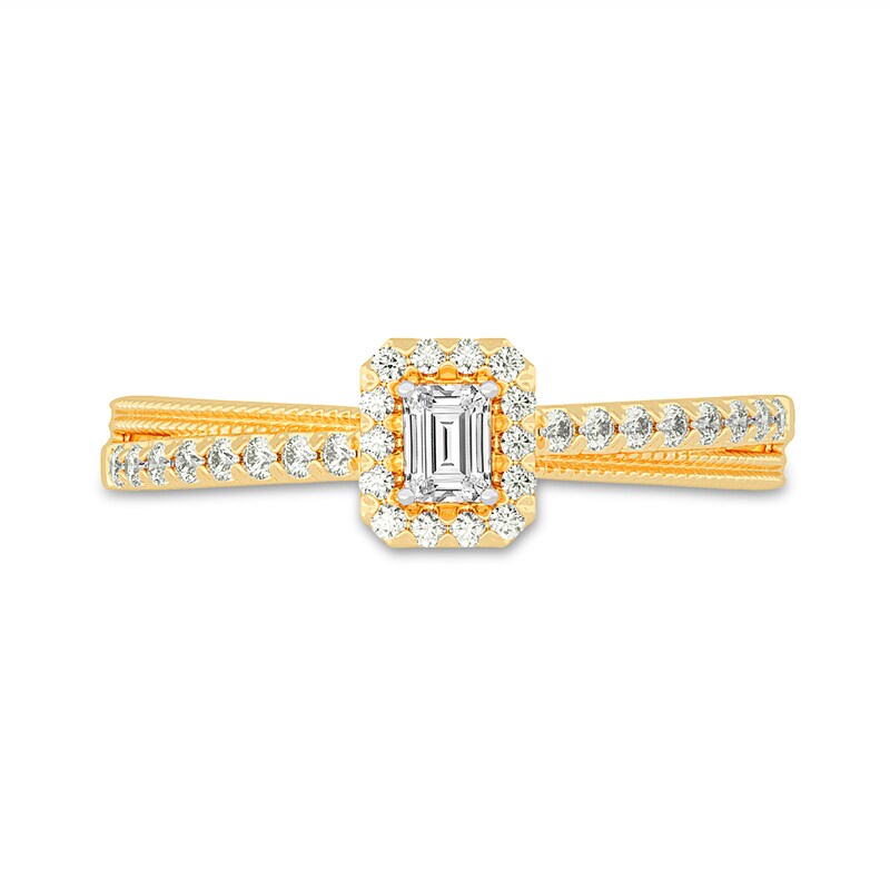 3/8 CT. T.W. Emerald-Cut Diamond Criss-Cross Vintage-Style Engagement Ring in 14K Gold