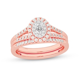 1/2 CT. T.W. Oval Diamond Double Frame Split Shank Bridal Set in 14K Rose Gold