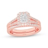 Thumbnail Image 1 of 1/2 CT. T.W. Emerald-Cut Diamond Double Frame Split Shank Bridal Set in 14K Rose Gold