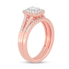 Thumbnail Image 2 of 1/2 CT. T.W. Emerald-Cut Diamond Double Frame Split Shank Bridal Set in 14K Rose Gold