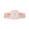 Thumbnail Image 3 of 1/2 CT. T.W. Emerald-Cut Diamond Double Frame Split Shank Bridal Set in 14K Rose Gold