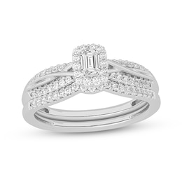 1/2 CT. T.W. Emerald-Cut Diamond Frame Overlay Bridal Set in 14K White Gold