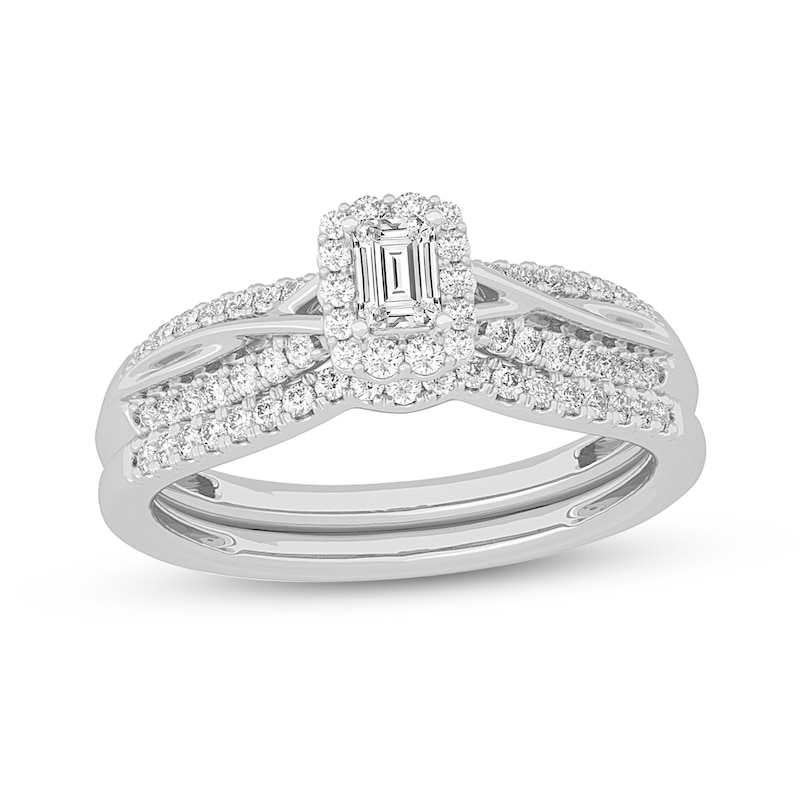 1/2 CT. T.W. Emerald-Cut Diamond Frame Overlay Bridal Set in 14K White Gold