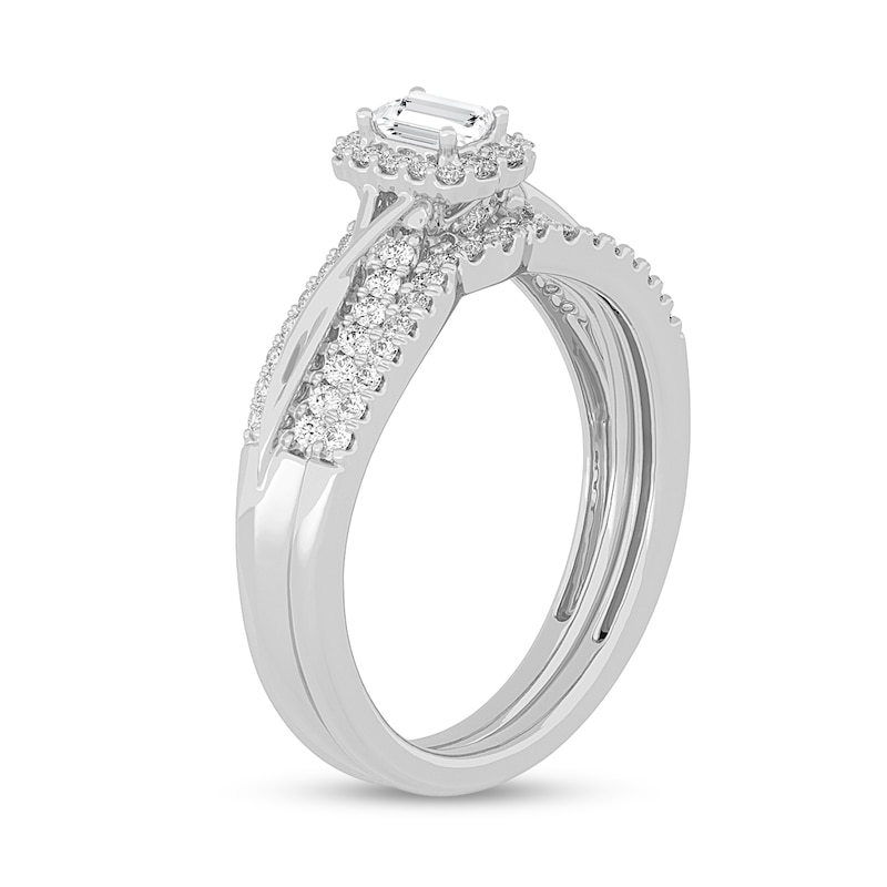 1/2 CT. T.W. Emerald-Cut Diamond Frame Overlay Bridal Set in 14K White Gold