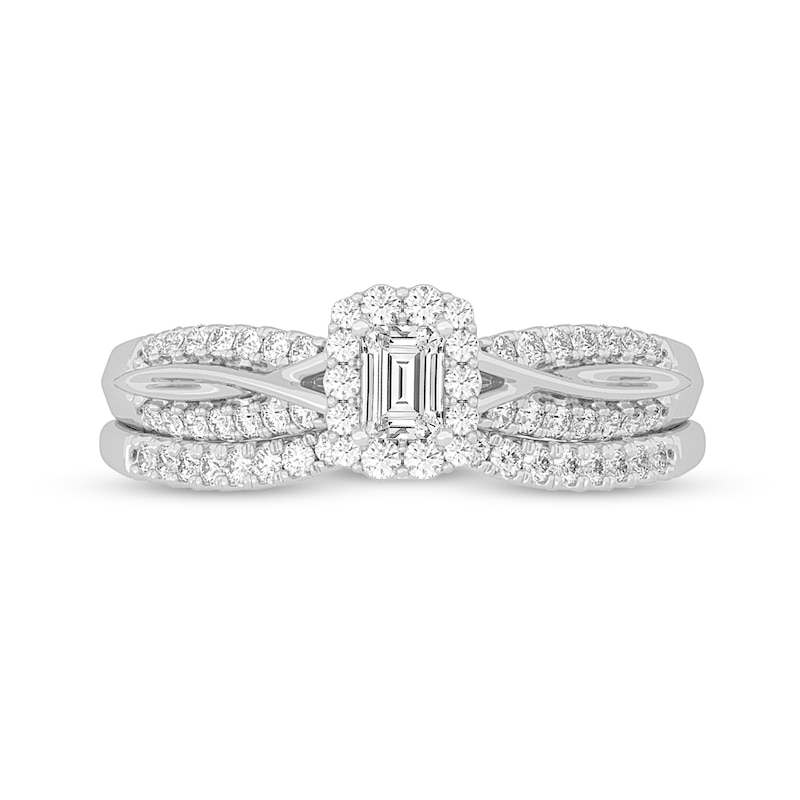 1/2 CT. T.W. Emerald-Cut Diamond Frame Overlay Bridal Set in 14K White Gold