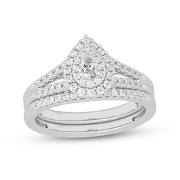 1/2 CT. T.W. Pear-Shaped Diamond Double Frame Split Shank Bridal Set in 14K White Gold