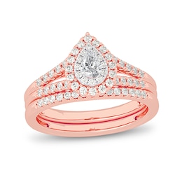 1/2 CT. T.W. Pear-Shaped Diamond Double Frame Split Shank Bridal Set in 14K Rose Gold