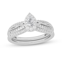 1/2 CT. T.W. Pear-Shaped Diamond Frame Overlay Bridal Set in 14K White Gold
