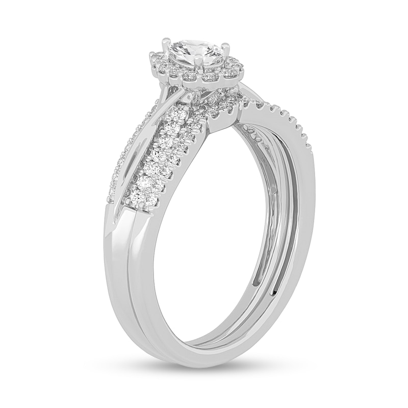 Main Image 2 of 1/2 CT. T.W. Pear-Shaped Diamond Frame Overlay Bridal Set in 14K White Gold