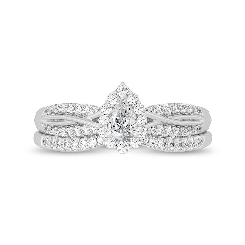 Main Image 3 of 1/2 CT. T.W. Pear-Shaped Diamond Frame Overlay Bridal Set in 14K White Gold