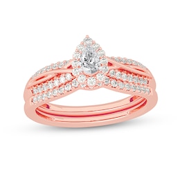1/2 CT. T.W. Pear-Shaped Diamond Frame Overlay Bridal Set in 14K Rose Gold