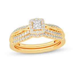 1/2 CT. T.W. Princess-Cut Diamond Frame Overlay Bridal Set in 14K Gold