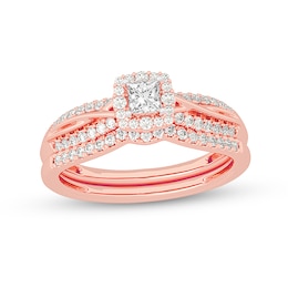 1/2 CT. T.W. Princess-Cut Diamond Frame Overlay Bridal Set in 14K Rose Gold