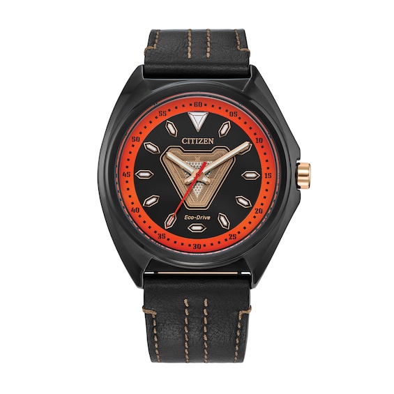 Men's Citizen Eco-Drive® ©Marvel Tony Stark Black IP Strap Watch with Arc Reactor Dial (Model: AW2075-05W)