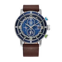 Men's Citizen Eco-Drive® Star Wars™ Luke Skywalker™ Brown Strap Chronograph Watch with Blue Dial (Model: CA0768-07W)