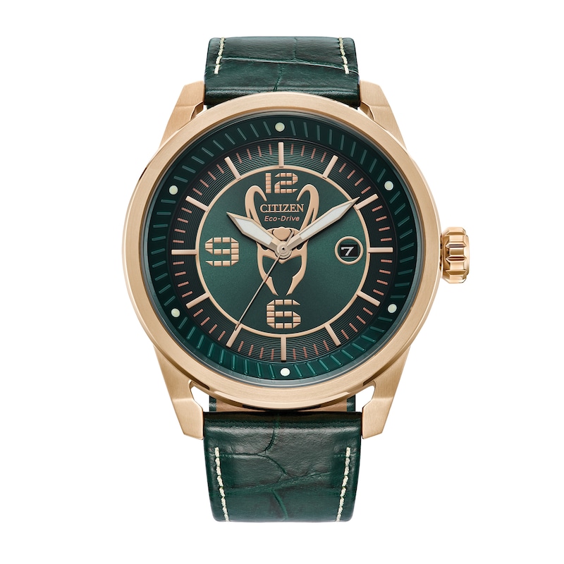 Main Image 1 of Men's Citizen Eco-Drive® ©Marvel Loki Green Strap Rose IP Watch with Green Dial (Model: AW1363-06W)