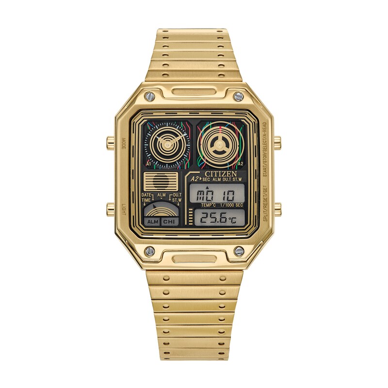 Men's Citizen Star Wars™ C-3PO™ Ana-Digi Gold-Tone IP Watch with Square Dial (Model: JG2123-59E)