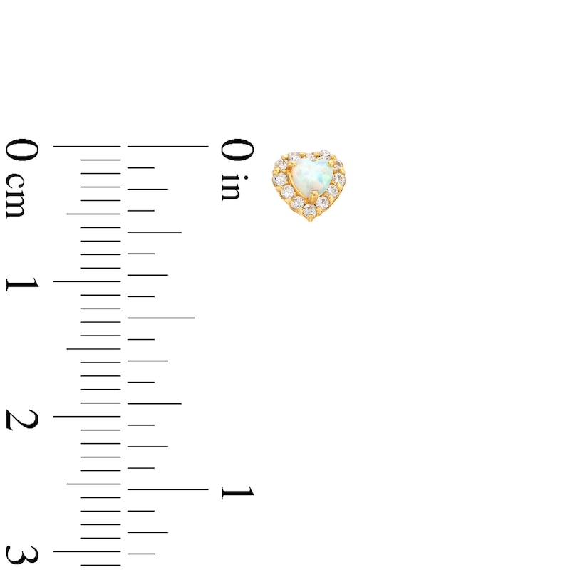Main Image 2 of Child's 3.0mm Cabochon Lab-Created Opal and Cubic Zirconia Frame Heart Stud Earrings in 14K Gold