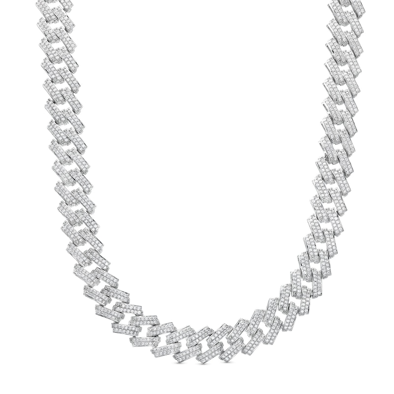 Main Image 1 of Men's 10 CT. T.W. Diamond Squared Curb Chain Necklace in 10K White Gold - 22"