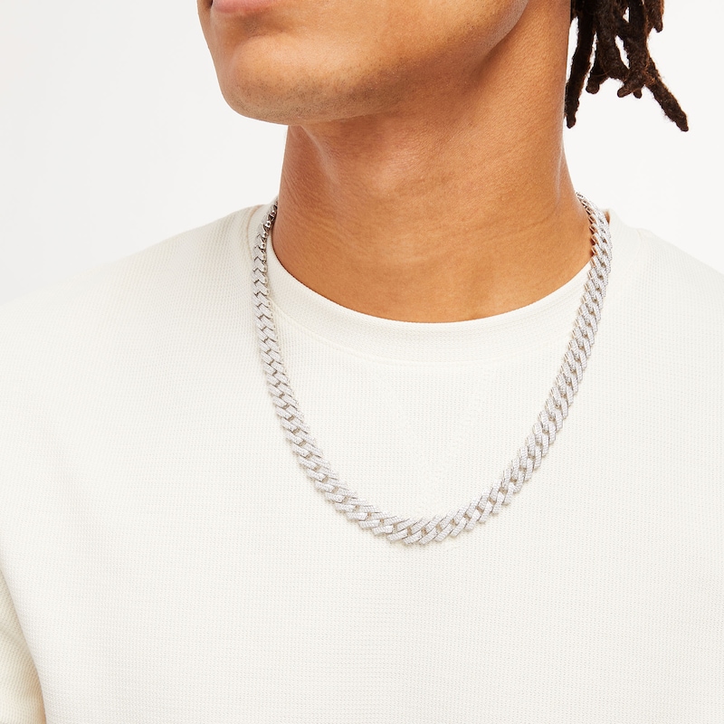 Main Image 2 of Men's 10 CT. T.W. Diamond Squared Curb Chain Necklace in 10K White Gold - 22"
