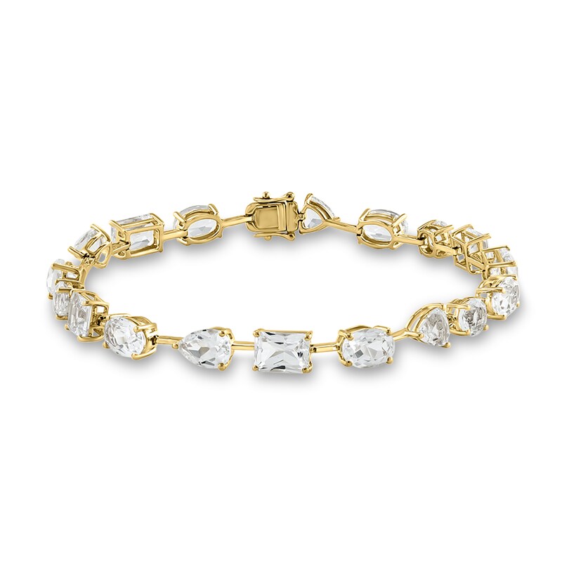 Main Image 2 of EFFY™ Collection Alternating Multi-Shape White Topaz Line Bracelet in 14K Gold