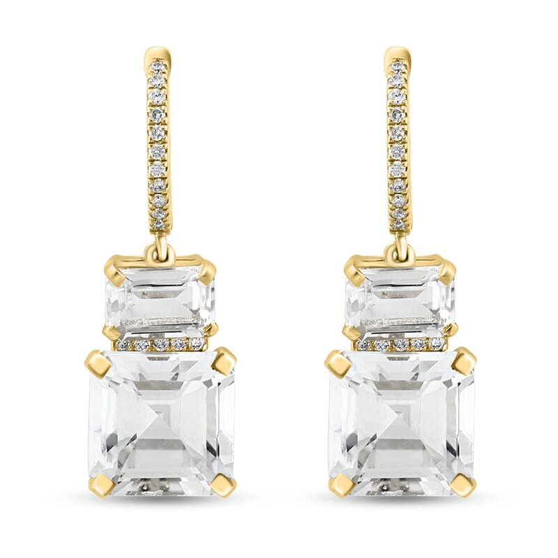 Main Image 2 of EFFY™ Collection Multi-Shape White Topaz and 1/8 CT. T.W. Diamond Stacked Drop Earrings in 14K Gold